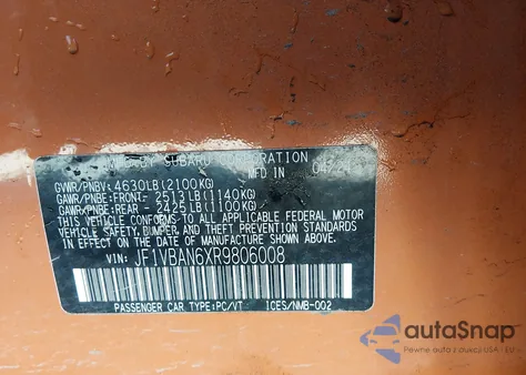 2024 Subaru Wrx Limited из США, поврежденный, VIN JF1VBAN6XR9806008